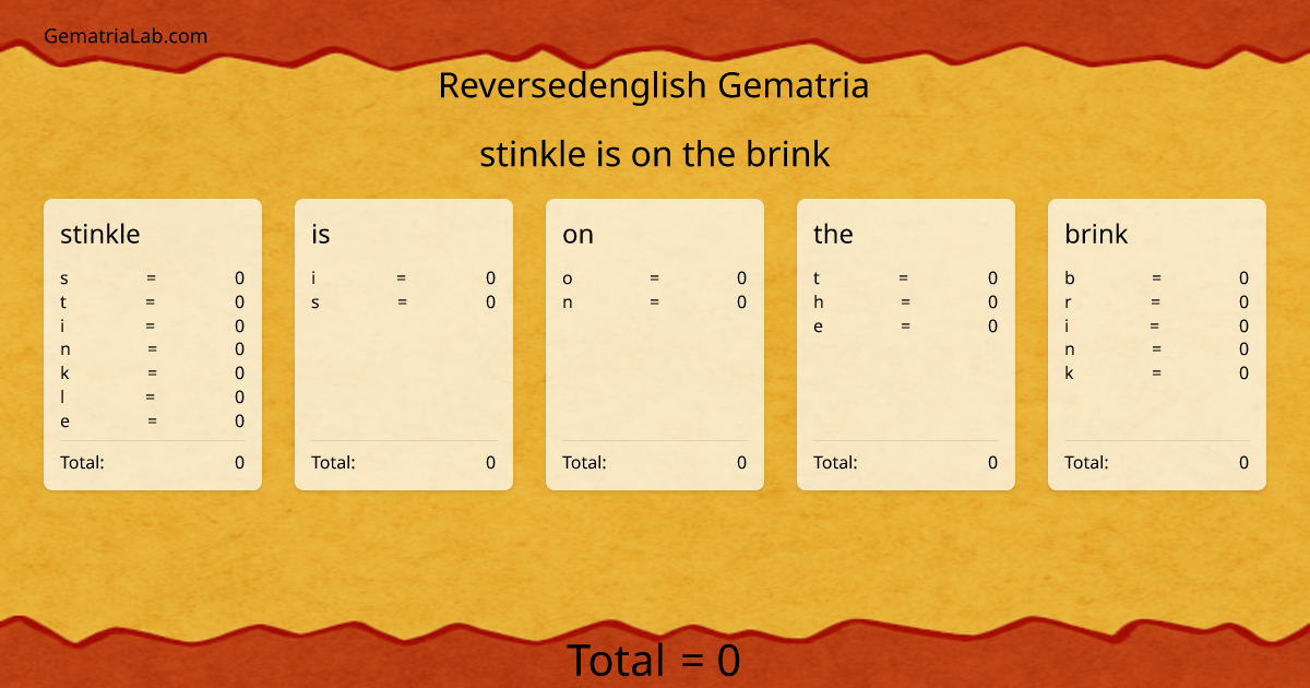 stinkle is on the brink in reversedenglish Gematria